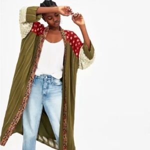 Zara Patchwork Kimono Duster Sz M Lagenlook Mixed Media Boho Bloggers Favorite